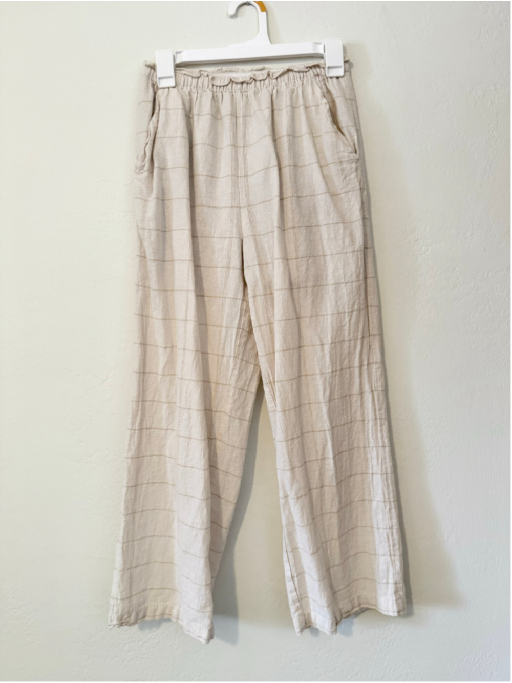 Women's Oak + Fort Wide Leg Pants Size S Beige Tan Checkered